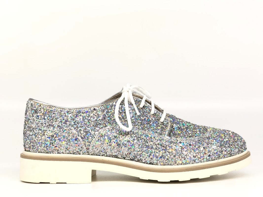 MUSACCO Scarpa allacciata donna glitter argento in Scarpe col tacco Calzature Durello - Agna, commercioVirtuoso.it