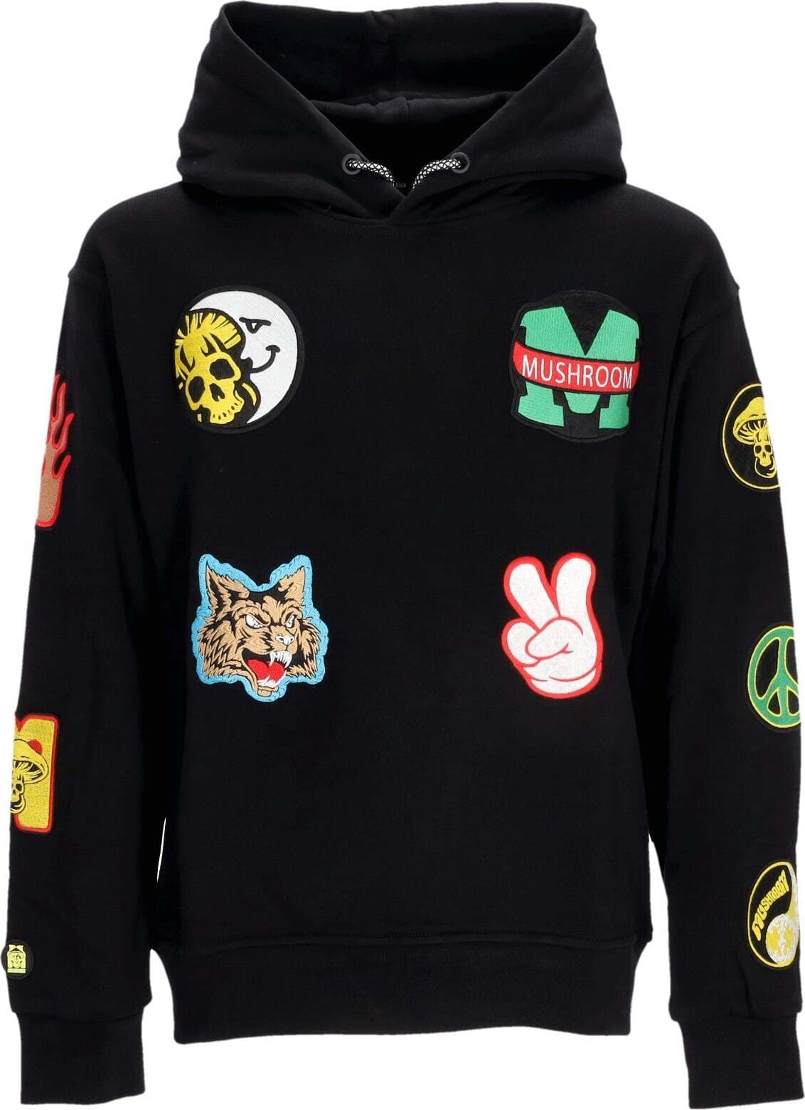 MUSHROOM-Felpa-Cappuccio-Uomo-Stickers-Hoodie-Black-da-uomo