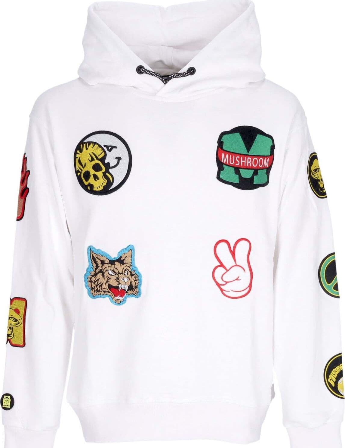 MUSHROOM-Felpa-Cappuccio-Uomo-Stickers-Hoodie-White-da-uomo