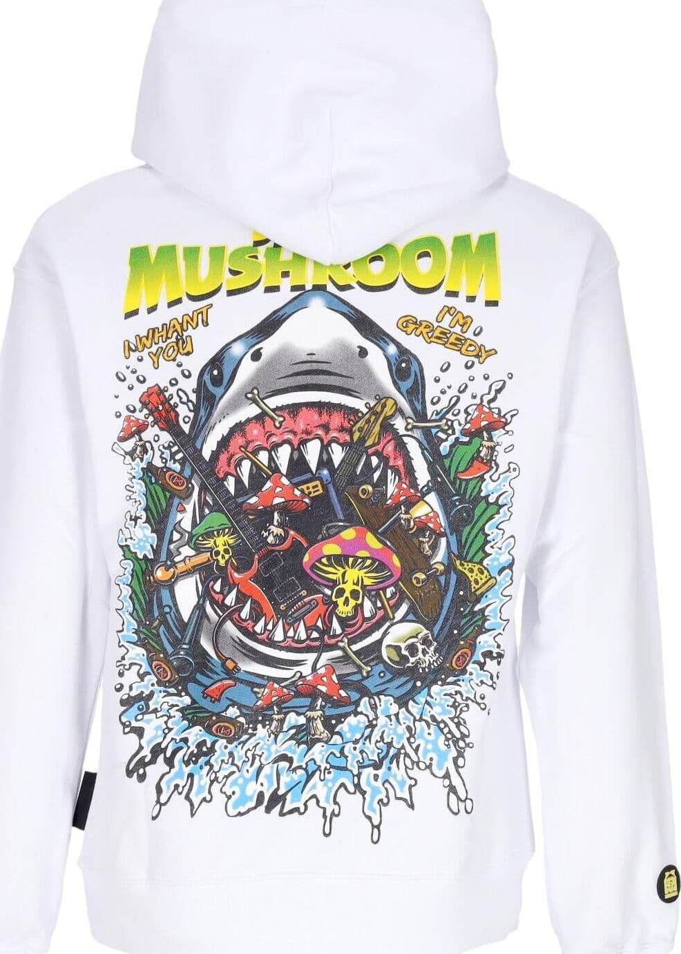 MUSHROOM-Felpa-Leggera-Cappuccio-Uomo-Shark-Hoodie-White-da-uomo