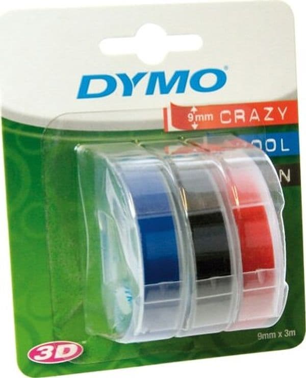 Nastro a rilievo - 9 mm x 3 mt - nero-rosso-blu - Dymo - blister 3 nastri