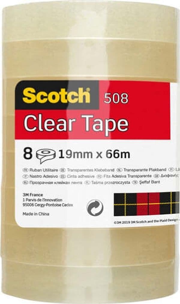 Nastro adesivo Scotch 508 - 19 mm x 66 mt - trasparente - Scotch - torre 8 rotoli Cancelleria e prodotti per ufficio/Archivio ufficio e accessori per scrivania/Nastri colle elastici e graffette/Adesivi e colle/Colle Eurocartuccia - Pavullo, Commerciovirtuoso.it