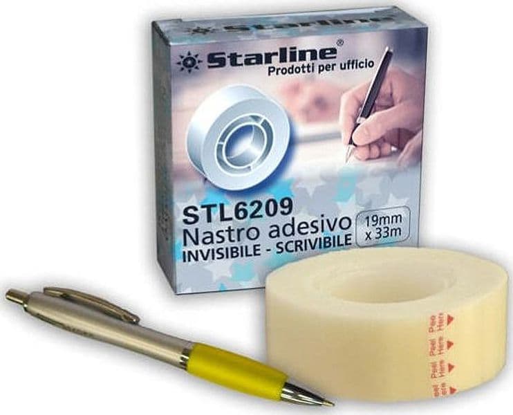 Nastro adesivo scrivibile - invisibile - 19 mm x 33 mt - trasparente - Starline Cancelleria e prodotti per ufficio/Archivio ufficio e accessori per scrivania/Nastri colle elastici e graffette/Adesivi e colle/Colle Eurocartuccia - Pavullo, Commerciovirtuoso.it