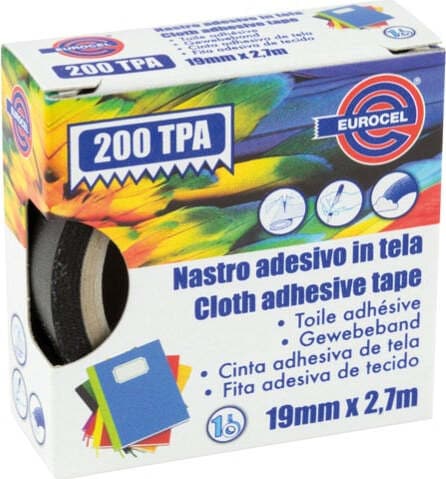 Nastro adesivo telato TPA 200 - 19 mm x 2 7 mt - nero - Eurocel Fai da te/Pitture trattamenti per pareti e utensili/Strumenti e attrezzi per verniciatura/Materiali di preparazione/Nastro/Nastro per mascheratura Eurocartuccia - Pavullo, Commerciovirtuoso.it