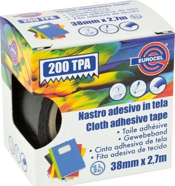 Nastro adesivo telato TPA 200 - 38 mm x 2 7 mt - nero - Eurocel Fai da te/Pitture trattamenti per pareti e utensili/Strumenti e attrezzi per verniciatura/Materiali di preparazione/Nastro/Nastro per mascheratura Eurocartuccia - Pavullo, Commerciovirtuoso.it