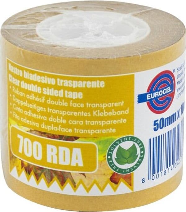 Nastro biadesivo 700RDA - 50mmx10mt - in termo singolo + etichetta - trasparente -Eurocel Fai da te/Pitture trattamenti per pareti e utensili/Strumenti e attrezzi per verniciatura/Materiali di preparazione/Nastro/Nastro per mascheratura Eurocartuccia - Pavullo, Commerciovirtuoso.it