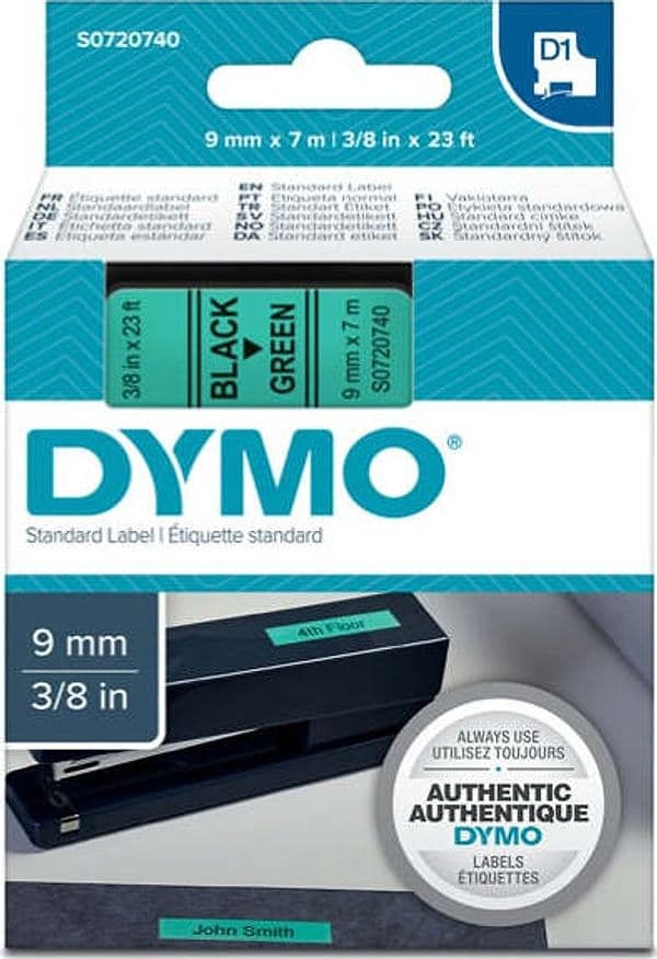 Nastro D1 409190 - 9 mm x 7 mt - nero-verde - Dymo Cancelleria e prodotti per ufficio/Elettronica per ufficio/Accessori/Accessori per etichettatrici Eurocartuccia - Pavullo, Commerciovirtuoso.it