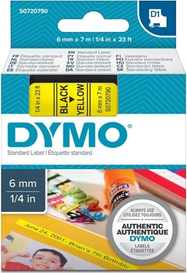 Nastro D1 436180 - 6 mm x 7 mt - nero-giallo - Dymo