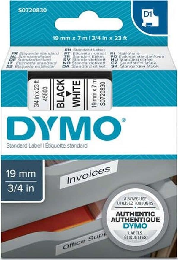Nastro D1 458030 - 19 mm x 7 mt - nero-bianco - Dymo Cancelleria e prodotti per ufficio/Elettronica per ufficio/Accessori/Accessori per etichettatrici Eurocartuccia - Pavullo, Commerciovirtuoso.it