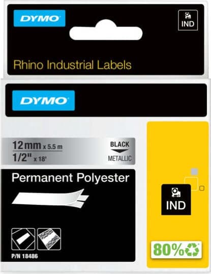 Nastro Rhino 18486 - 12 mm x 5 5 mt - poliestere - permanente - nero-metallo - Dymo Cancelleria e prodotti per ufficio/Elettronica per ufficio/Accessori/Accessori per etichettatrici Eurocartuccia - Pavullo, Commerciovirtuoso.it