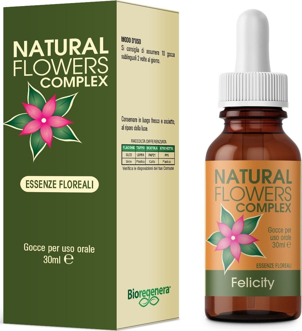 NATURAL FLOWERS FELICITY essenze floreali Gocce 30 ml in Oli essenziali Bioregenera - Grosseto, commercioVirtuoso.it