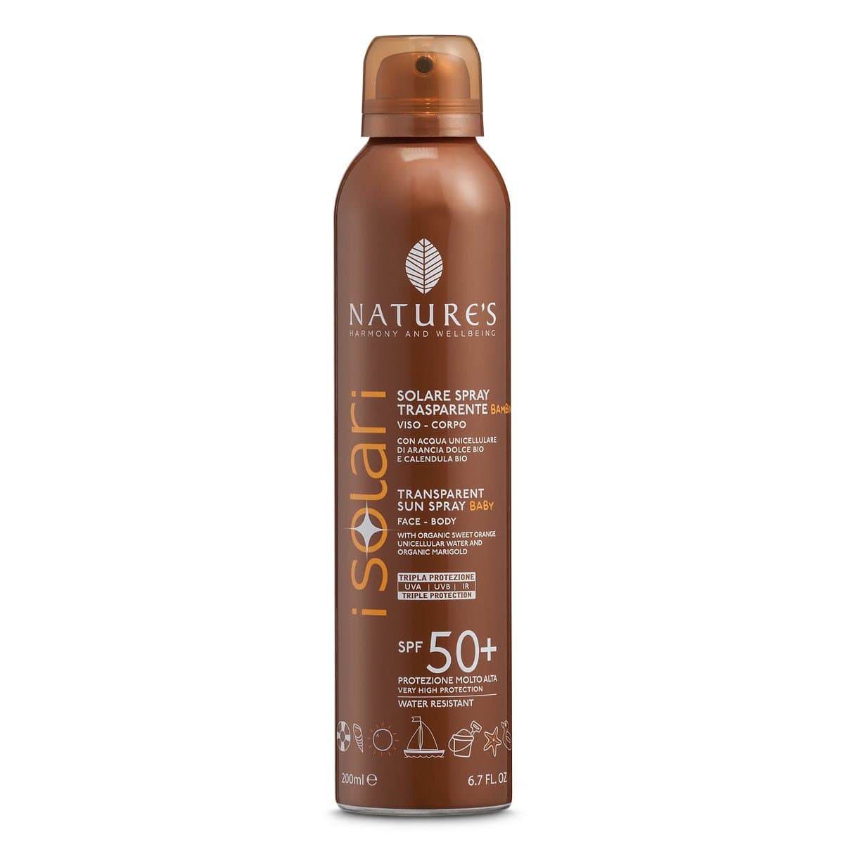Nature's---iSolari,-Protezione-Solare-Bambini,-Protezione-Solare-Spray-Trasparente-SPF-50+,-Resistente-All'Acqua,-200-ml