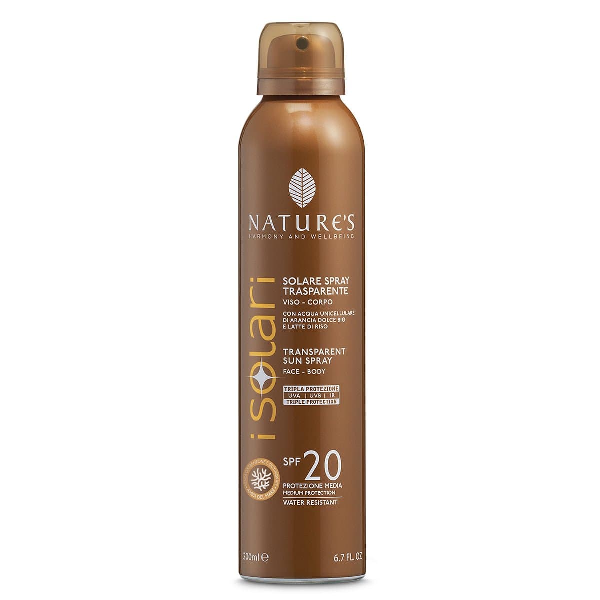 Nature's---iSolari,-Protezione-Solare-Spray-Trasparente-SPF-20,-Protezione-Solare-Corpo,-Rapido-Assorbimento,-Resistente-All'Acqua,-200-ml
