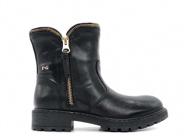 NERO GIARDINI Stivaletti bambina neri in pelle con zip decorativa oro in Stivali Calzature Durello - Agna, commercioVirtuoso.it