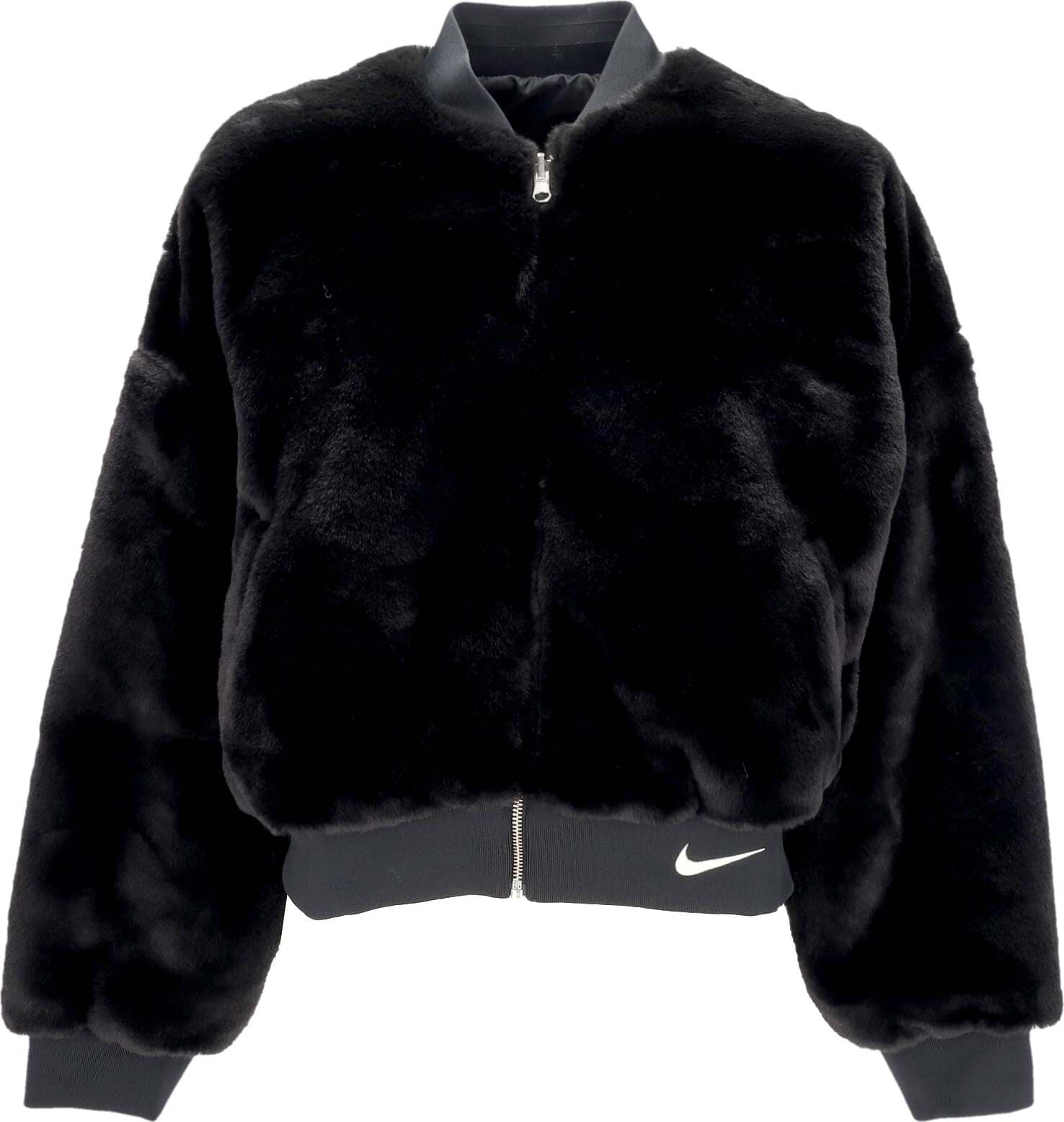 Nike-Pelliccia-Donna-W-Sportswear-Reversible-Faux-Fur-Bomber-Black/coconut-Milk-da-donna