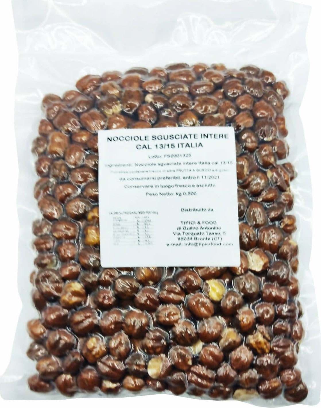 Nocciole Sgusciate Intere 500gr. Cal 13/15 Produzione Italiana Nocciola ad Uso Alimentare ideale come Snack Salutare Nocciole Tipici & Food - Bronte, Commerciovirtuoso.it