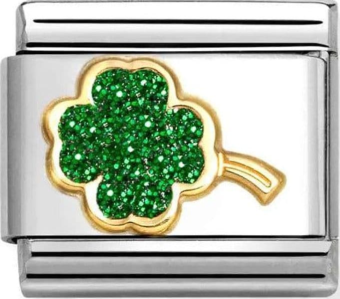 NOMINATION-----LINK-COMPOSABLE-CLASSIC-QUADRIFOGLIO-GLITTERATO-VERDE