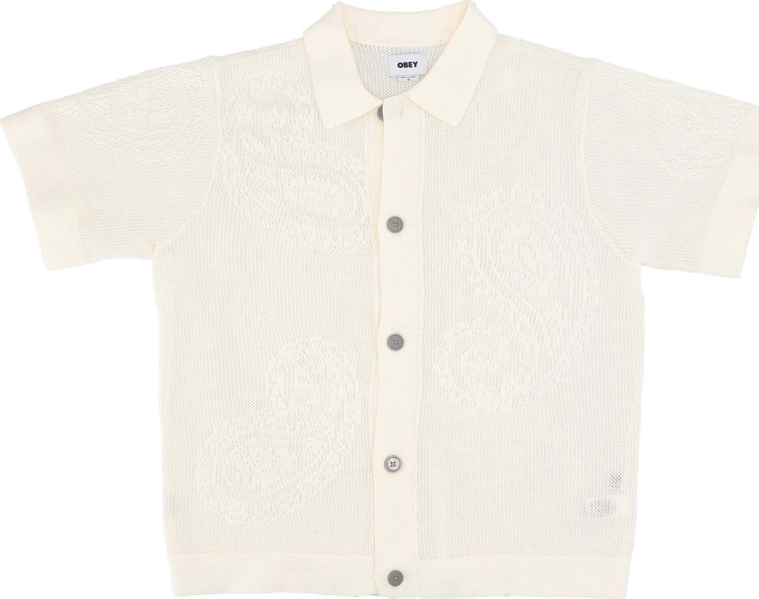 OBEY-Camicia-Manica-Corta-Uomo-Tear-Drop-Open-Knit-Shirt-Unbleached-da-uomo