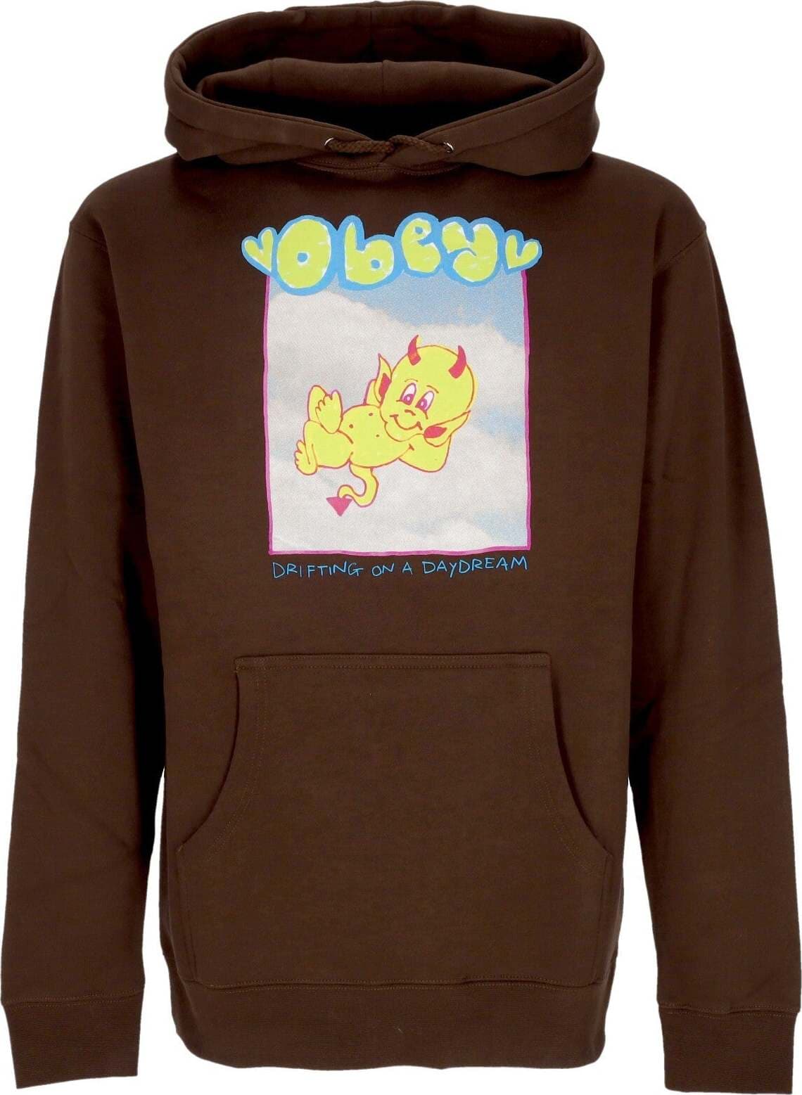 OBEY-Felpa-Cappuccio-Donna-Drifting-On-a-Daydream-Basic-Hooded-Fleece-Brown-da-donna