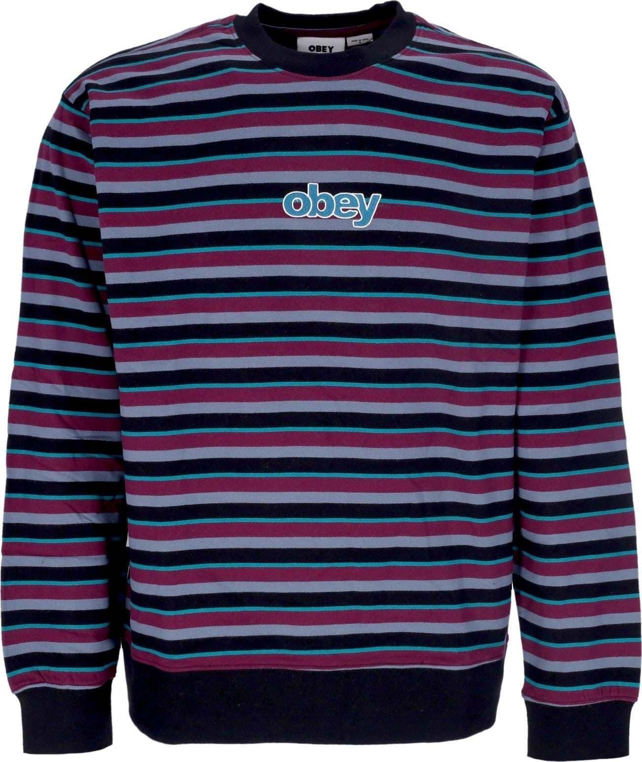 OBEY-Felpa-Girocollo-Uomo-Anden-Stripe-Crew-Specialty-Fleece-Black-Multi-da-uomo