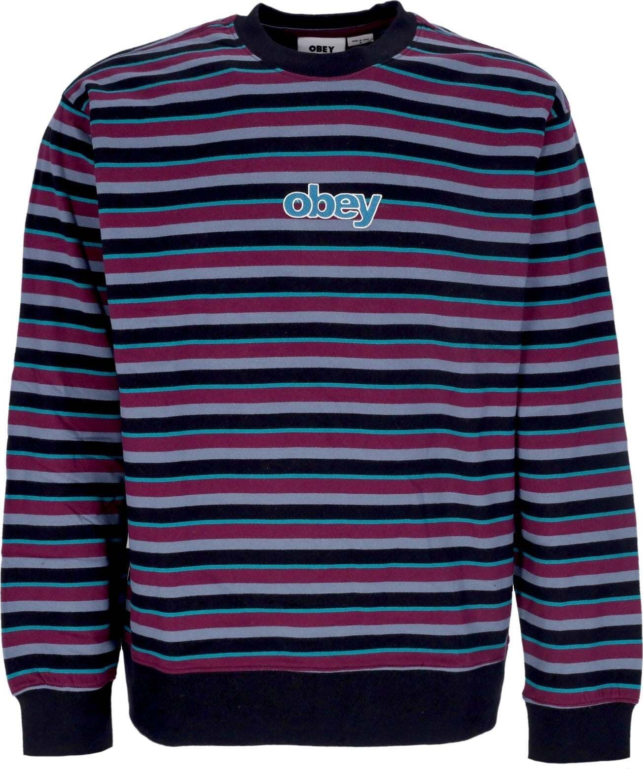 OBEY-Felpa-Girocollo-Uomo-Anden-Stripe-Crew-Specialty-Fleece-Black-Multi-da-uomo