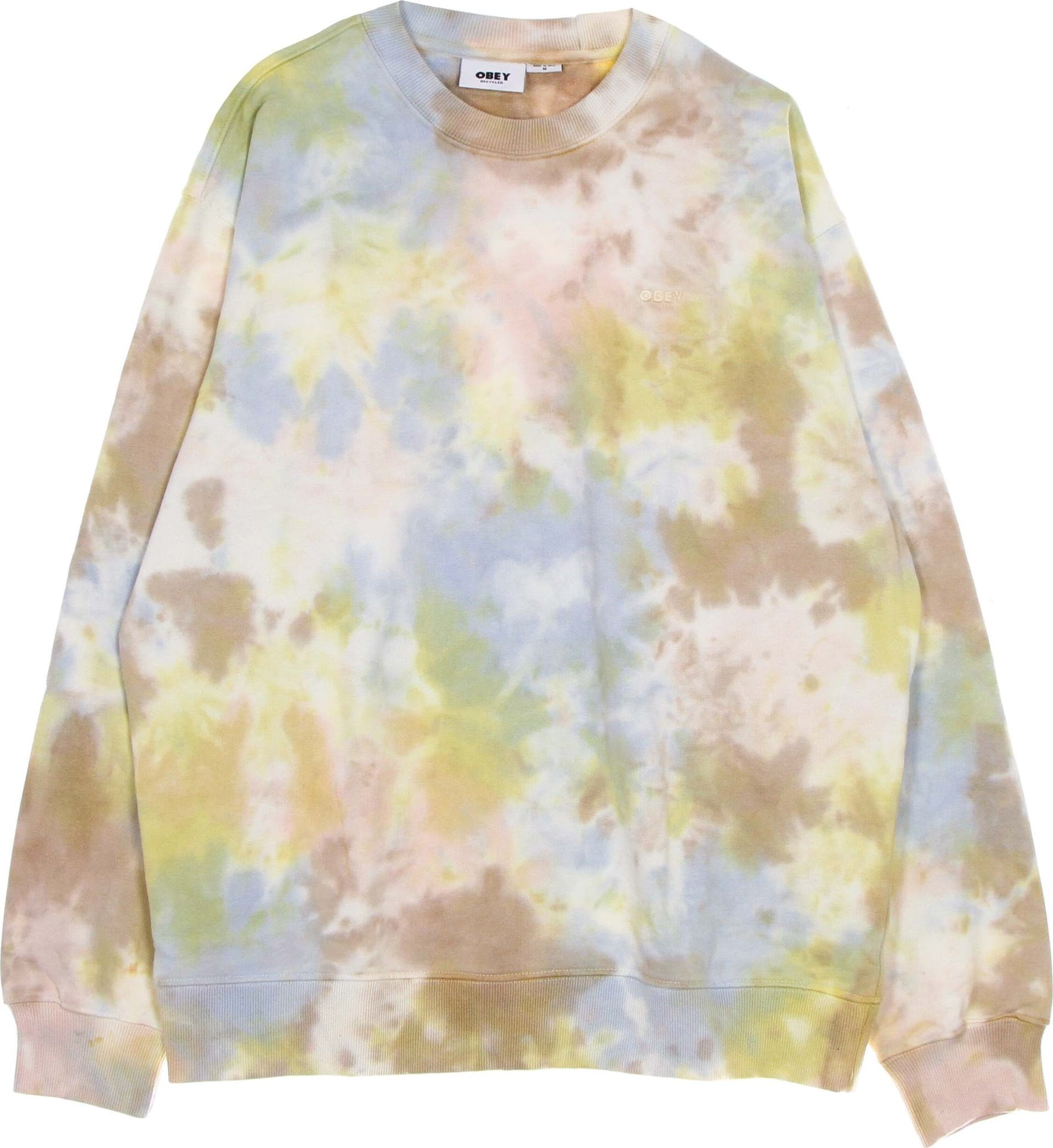 OBEY-Felpa-Leggera-Girocollo-Uomo-Mini-Bold-Recycled-Tie-Dye-Crew-Specialty-Fleece-Toffee-Multi-da-uomo