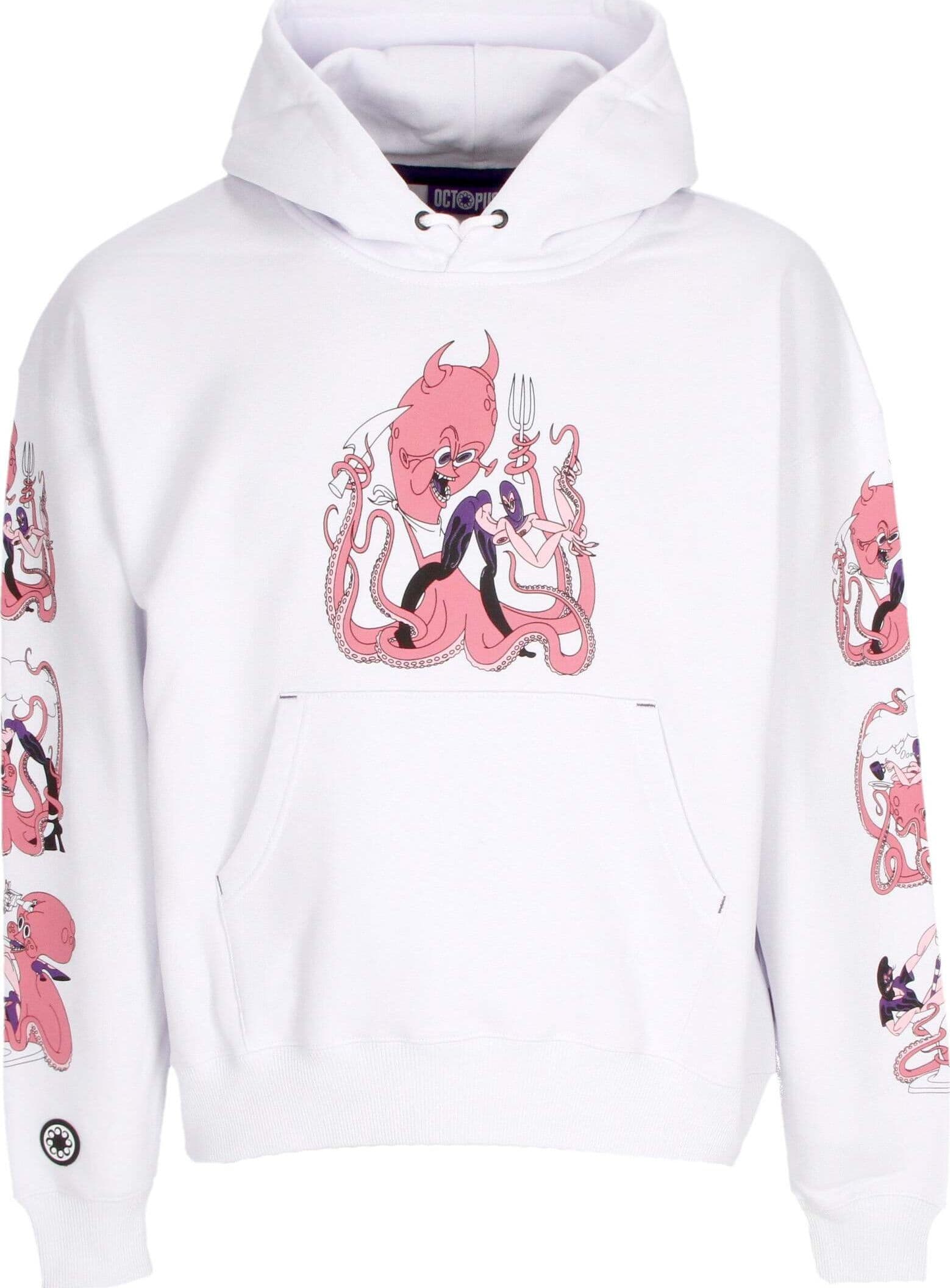 OCTOPUS-Felpa-Cappuccio-Uomo-Love-Hoodie-White-da-uomo