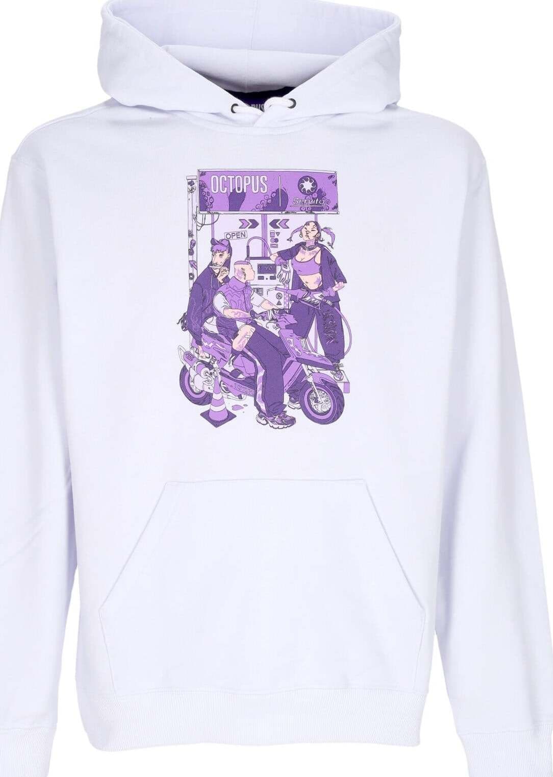 OCTOPUS-Felpa-Leggera-Cappuccio-Uomo-Gas-Hoodie-White-da-uomo