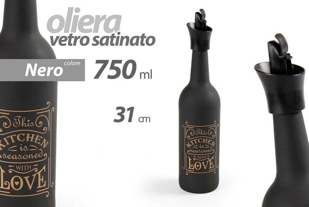 OLIERA BOTTIGLIA VETRO SATINATO NERO TAPPO DOSATORE 750 ML 31 CM DECORATA 833397