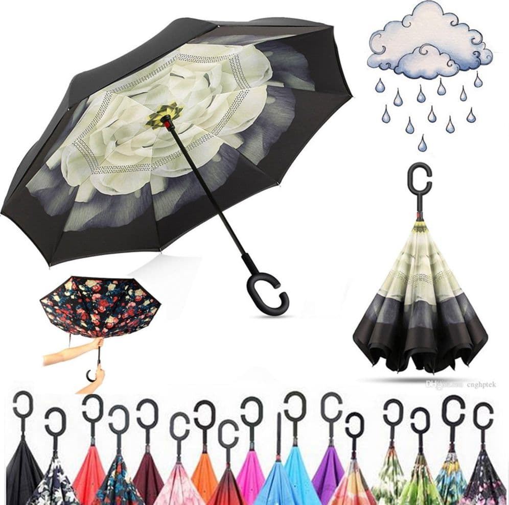 OMBRELLO REVERSIBILE APERTURA INVERSA AUTO CASA ROVESCIATO ANTI PIOGGIA MODA