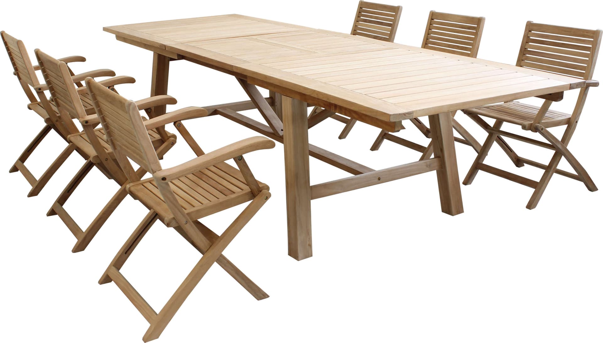 ORATOR---set-tavolo-in-teak-cm.220/300x100x77-h-con-6-sedute-Marrone-Milani-Home