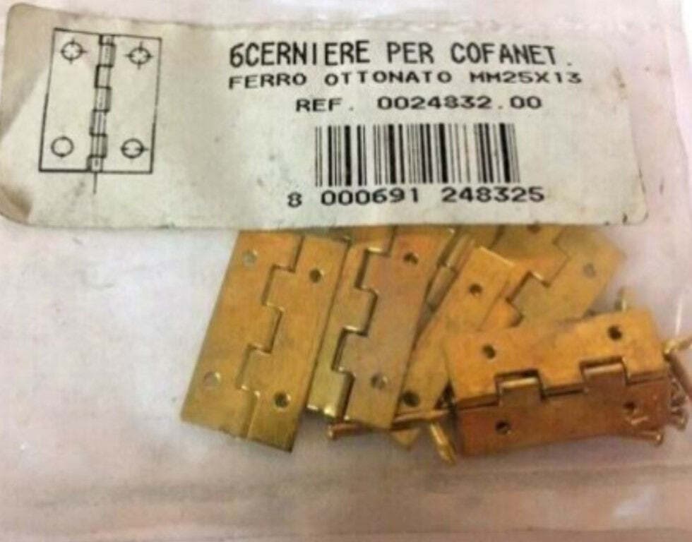 ORECA---6-CERNIERE-PIANE-PER-COFANETTO-PORTAGIOIE---FERRO-OTTONATO---25X13MM