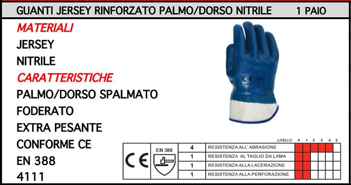 ORECA - GUANTI JERSEY PALMO/DORSO NITRILE CE EN388 4111 TAGLIA 10