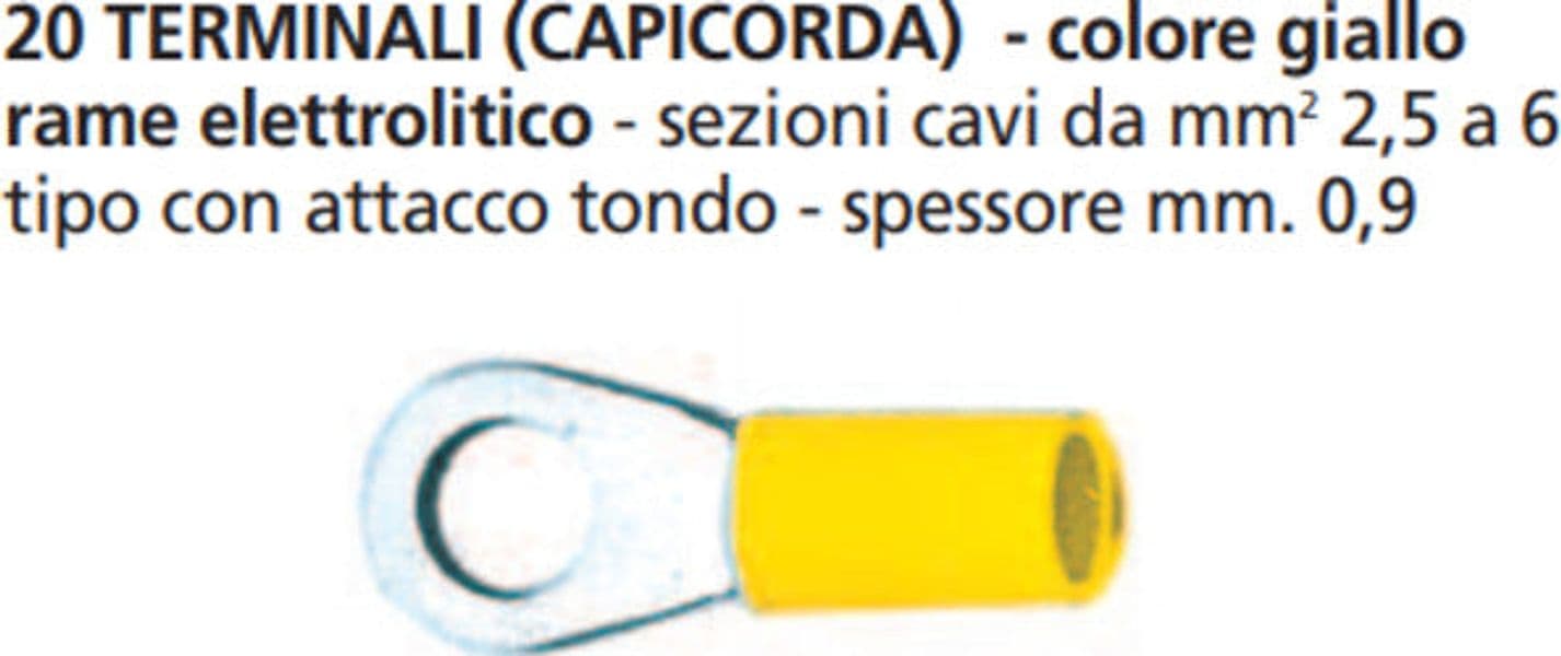 ORECA--20-TERMINALI-CAPICORDA-IN-RAME-TONDI-GIALLI-MISURA-8