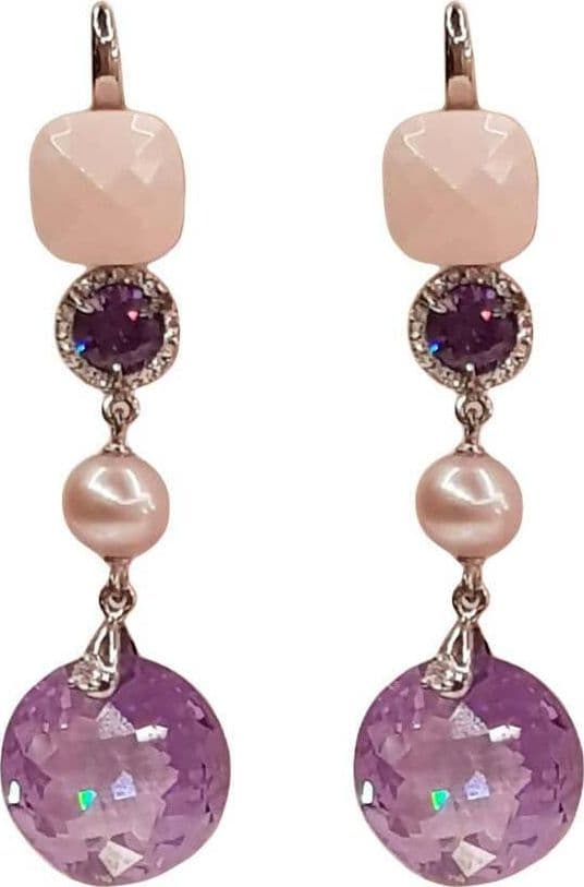 Orecchini Argento Pendenti 925 Nihama Corallo Rossa Perla e Ametista Monachella per Lei Eleganti con Brillantini in Orecchini E B Gioielli - Siderno, commercioVirtuoso.it