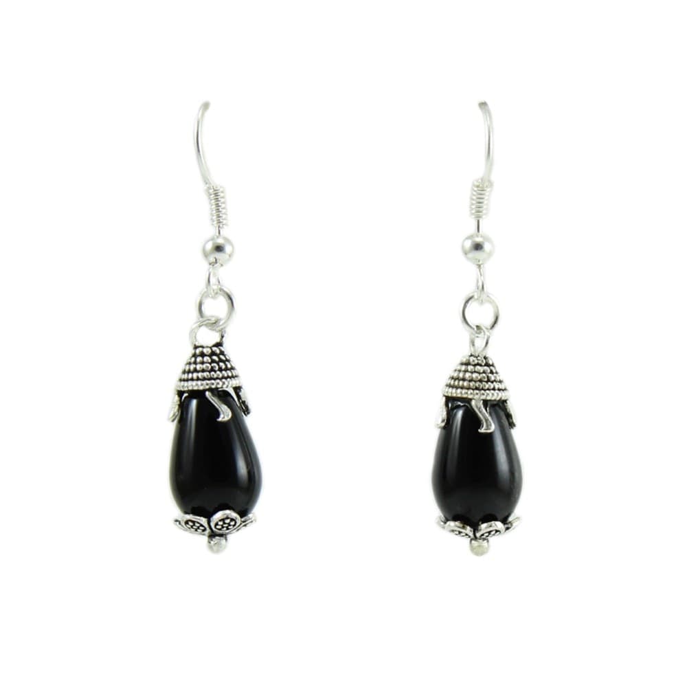 Orecchini donna sardi con pendente Su Coccu in argento brunito onice a goccia in Orecchini Gioielleria Saba - Dolianova, commercioVirtuoso.it