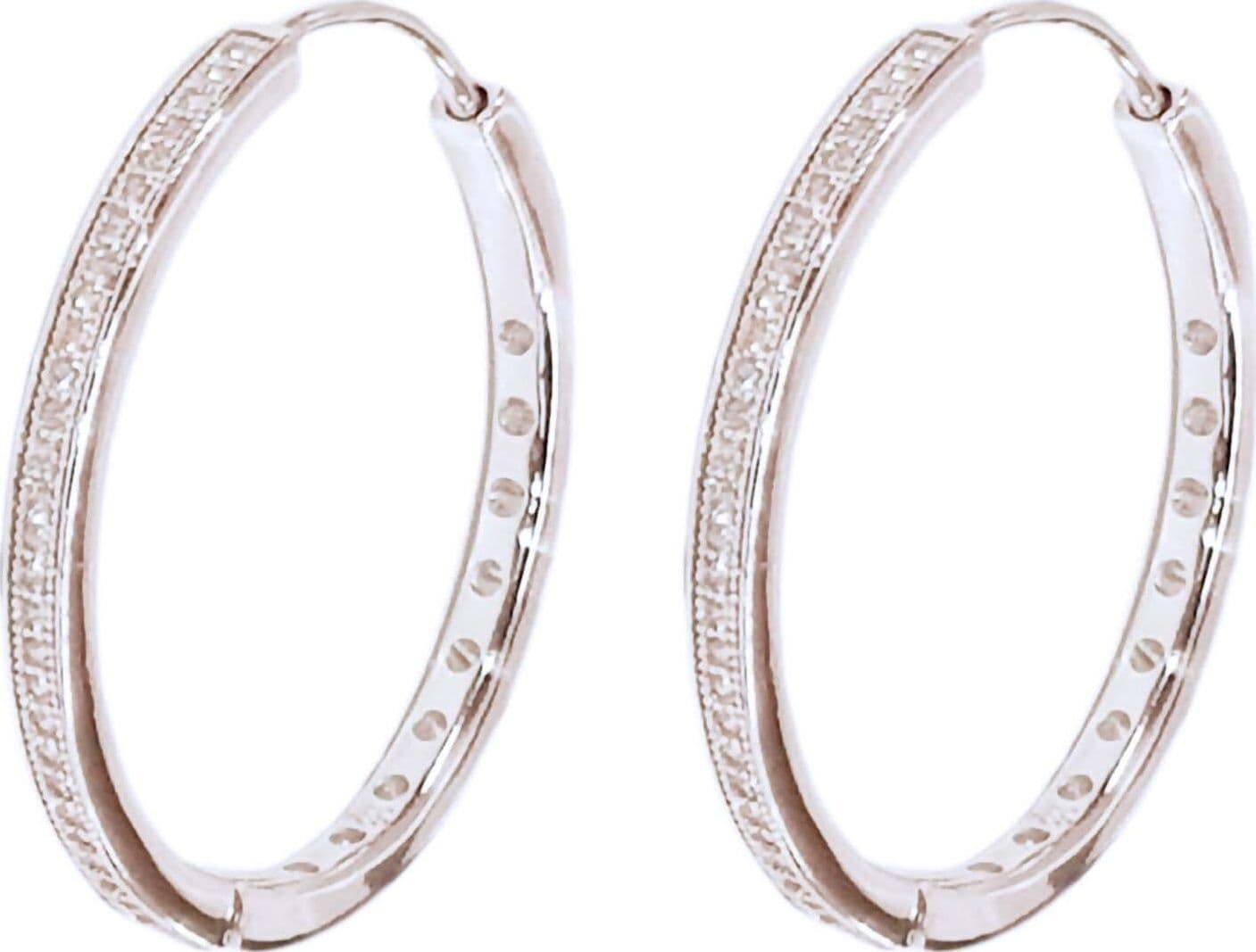 Orecchini Hoops Cerchi in Argento 925 millesimi con Zirconi Brillantini Incassati Orecchino Rotondo Cerchio Donna Diamentro 2.80cm in Orecchini E B Gioielli - Siderno, commercioVirtuoso.it