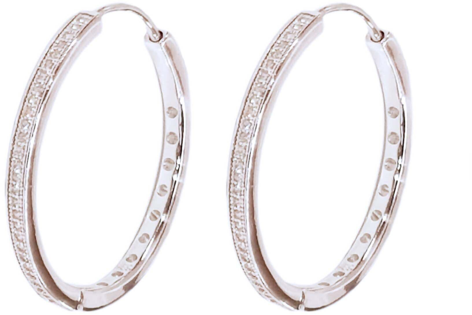 Orecchini Hoops Cerchi in Argento 925 millesimi con Zirconi Brillantini Incassati Orecchino Rotondo Cerchio Donna Diamentro 2.80cm in Orecchini E B Gioielli - Siderno, commercioVirtuoso.it