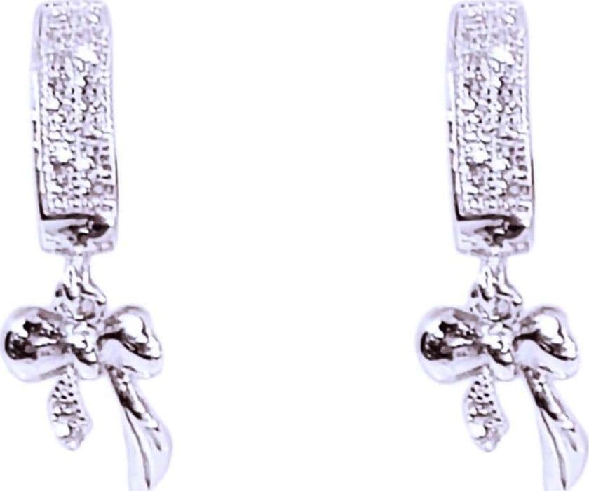 Orecchini in Argento 925 a Cerchio con Pendente Fiocco Brillantini Zirconi Ipoallergico e Rodiato Oro Bianco in Orecchini E B Gioielli - Siderno, commercioVirtuoso.it