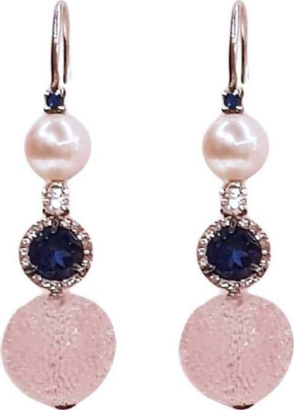 Orecchini in Argento 925 Nihama Pendenti Eleganti con perla Corindoni Zaffiro e Brillantini Monachella in Orecchini E B Gioielli - Siderno, commercioVirtuoso.it