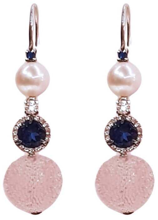 Orecchini in Argento 925 Nihama Pendenti Eleganti con perla Corindoni Zaffiro e Brillantini Monachella