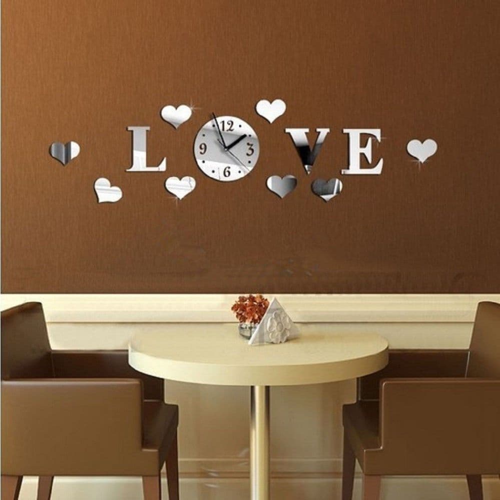 Orologi-Adesivo-Da-Parete-Moderno-Scritta-Love-Cuori-Orologio-Effetto-Specchio