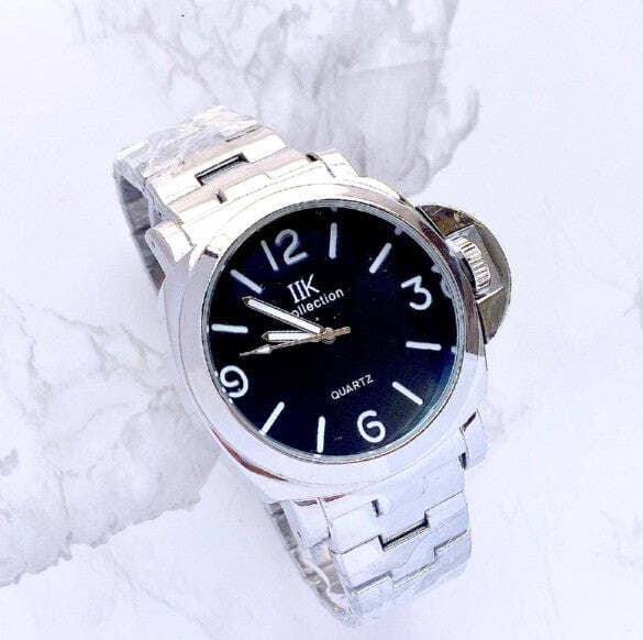 OROLOGIO DA POLSO IK COLLECTION UOMO QUARZO GRANDE ANALOGICO SILVER FONDO NERO
