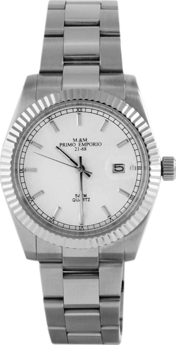 Orologio Da Polso Unisex M&m Primo Emporio in Acciaio 1053aw Orologio Analogico Cinturino in Acciaio Inossidabile Quadrante Rotondo Bianco