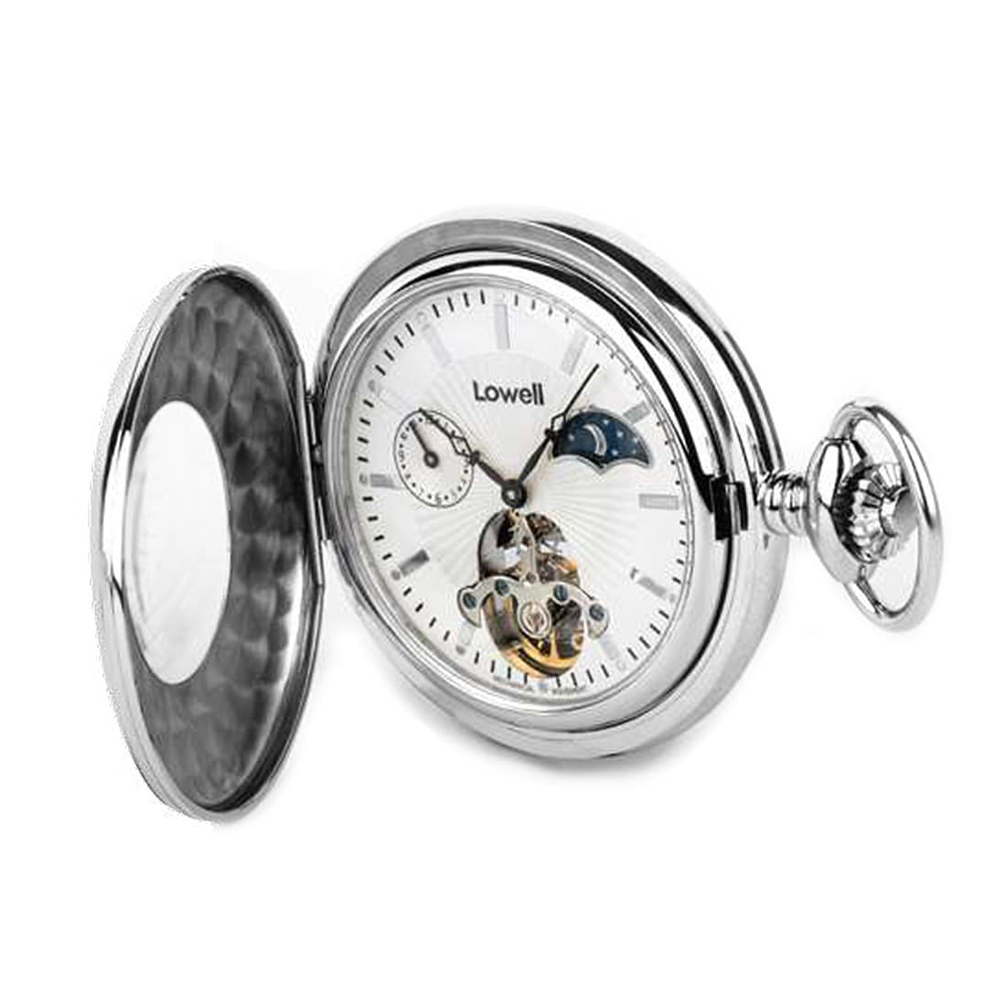 Orologio da tasca Meccanico carica manuale Lowell movimento a vista fasi lunari in Orologi da tasca Gioielleria Saba - Dolianova, commercioVirtuoso.it