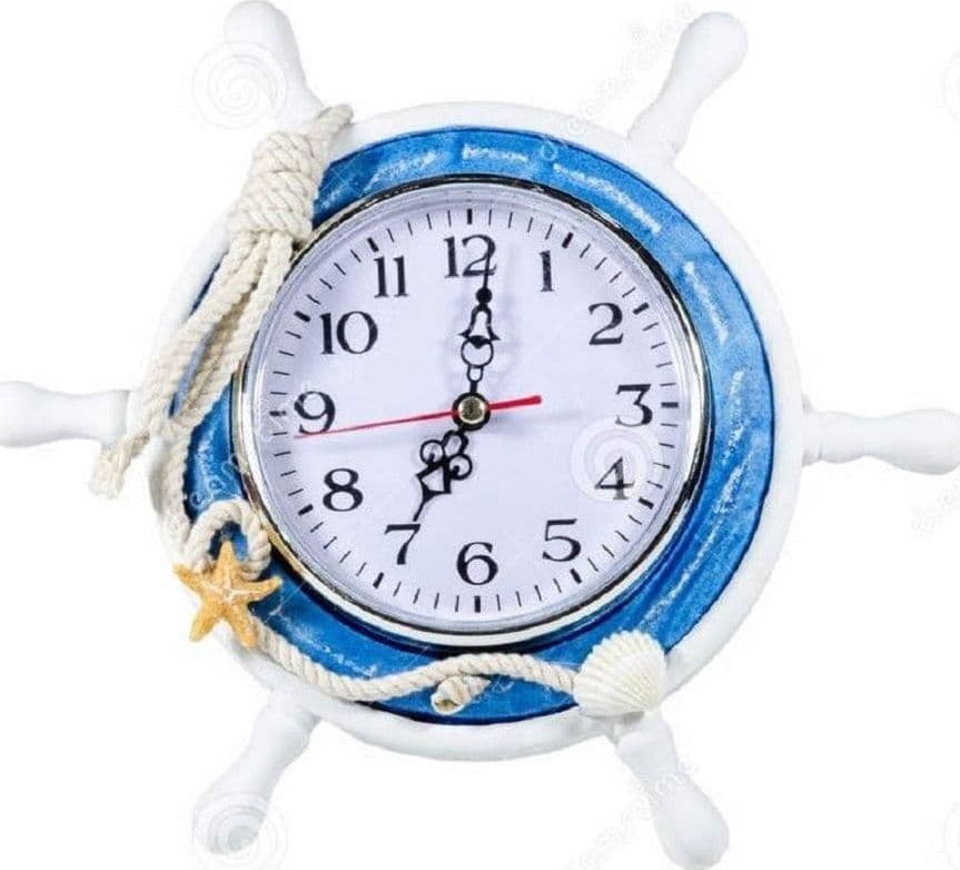 OROLOGIO DA TAVOLO IN LEGNO A FORMA DI TIMONE BARCA ARREDAMENTO NAUTICA DESIGN