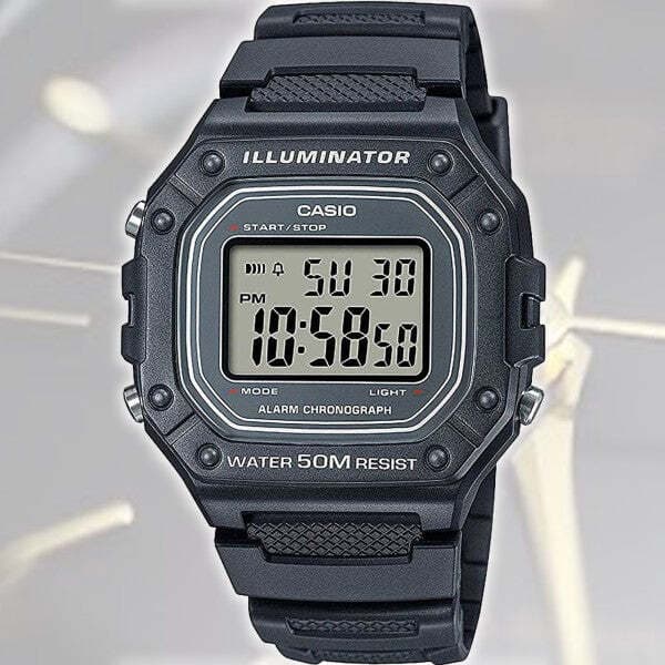 OROLOGIO POLSO CASIO CLASSICO UNISEXW-218H-1ADVF CINTURINO IN GOMMA NERO CRONO