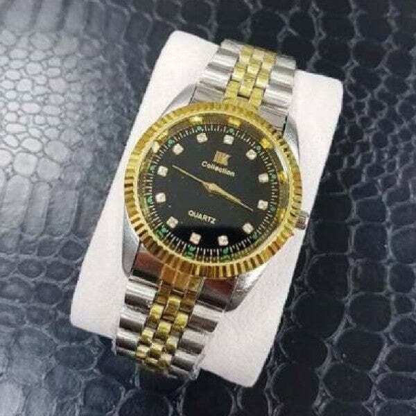 OROLOGIO POLSO IK COLLECTION UOMO DONNA ANALOGICO QUARZO SILVER ORO FONDO NERO