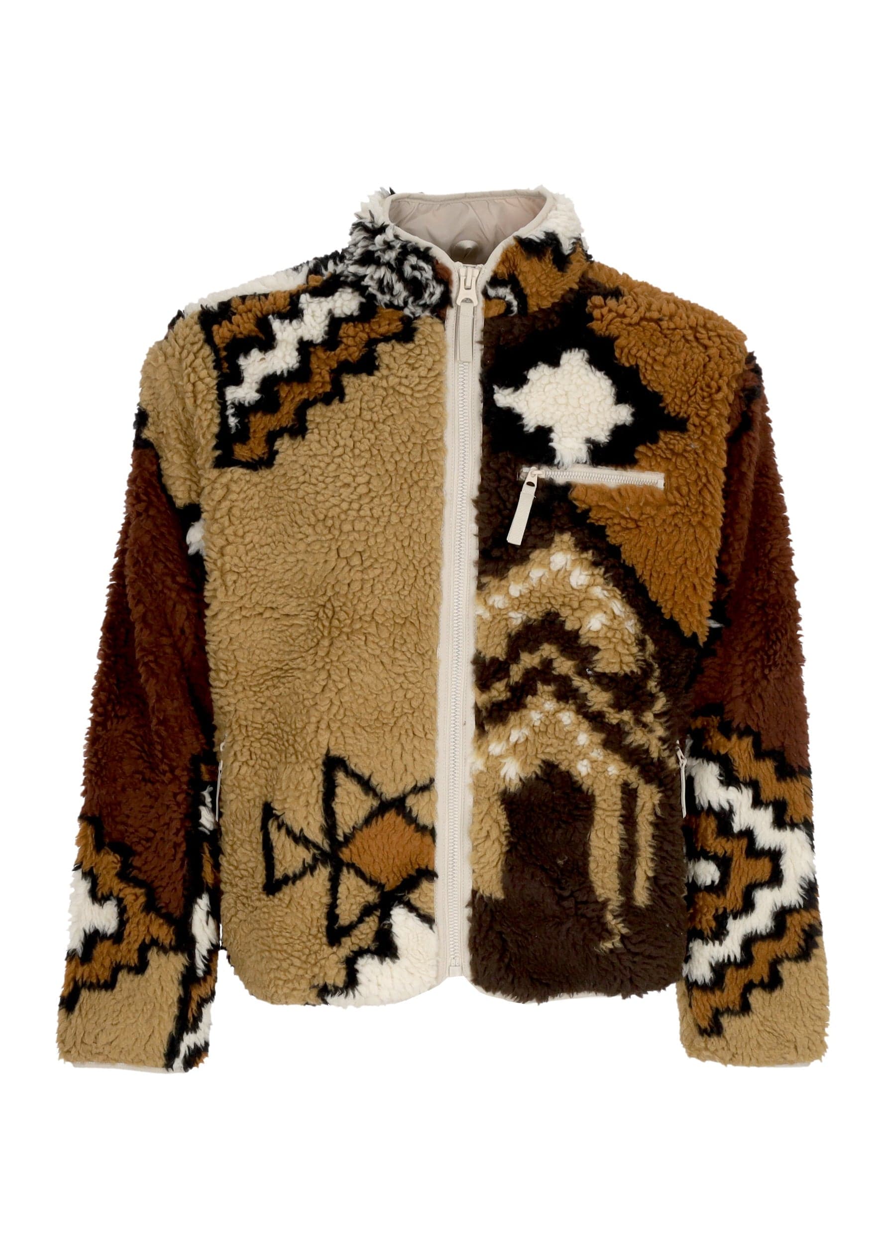 OBEY Orsetto Uomo Moroccan Rug Sherpa Jacket Brown Multi da uomo in Giacche Drestige - Casamassima, commercioVirtuoso.it