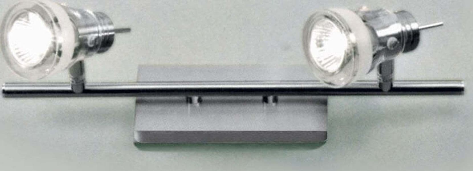 OUTLET-Binario-IL-APOLLO-GU10-LED-7W-2-luci-metallo-nichel-spazzolato-vetro-moderno-spot